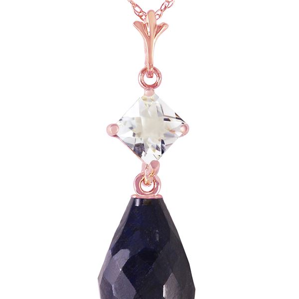 Genuine 9.3 ctw Sapphire & White Topaz Necklace 14KT Rose Gold - REF-26K6V