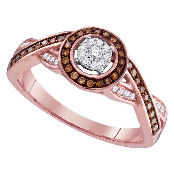 Round Brown Diamond Twist Cluster Ring 1/4 Cttw 10KT Rose Gold