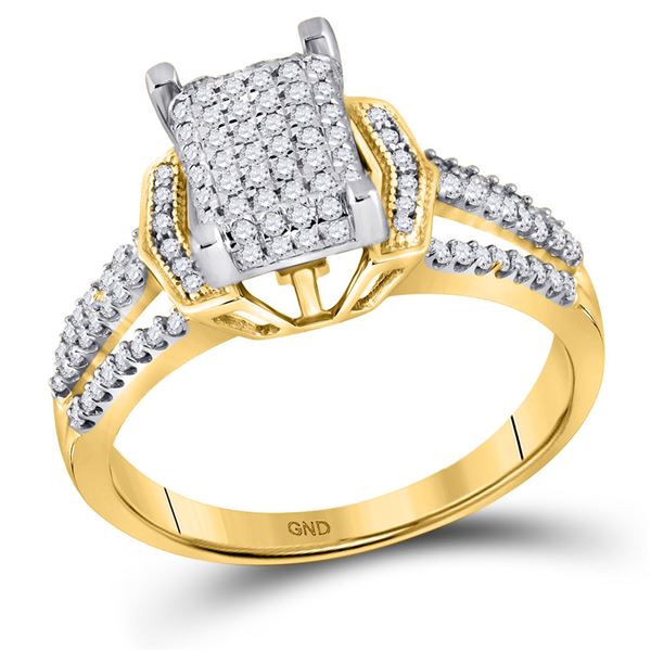 Round Diamond Rectangle Cluster Ring 1/3 Cttw 10KT Yellow Gold