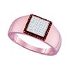 Image 1 : Round Red Color Enhanced Diamond Square Cluster Ring 1/4 Cttw 10KT Rose Gold