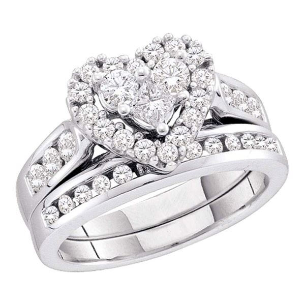 Heart Bridal Wedding Ring Band Set 1 Cttw 14KT White Gold