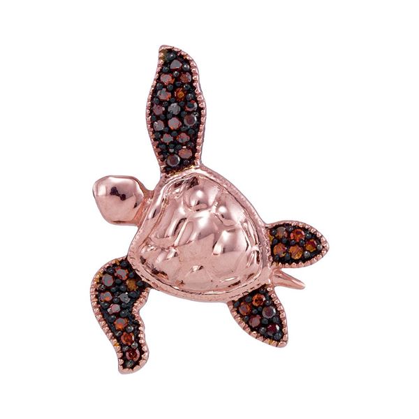 Round Red Color Enhanced Diamond Sea Turtle Tortoise Pendant 1/10 Cttw 10KT Rose Gold