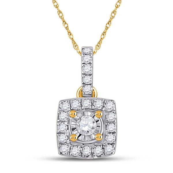 Round Diamond Square Pendant 1/6 Cttw 10KT Yellow Gold