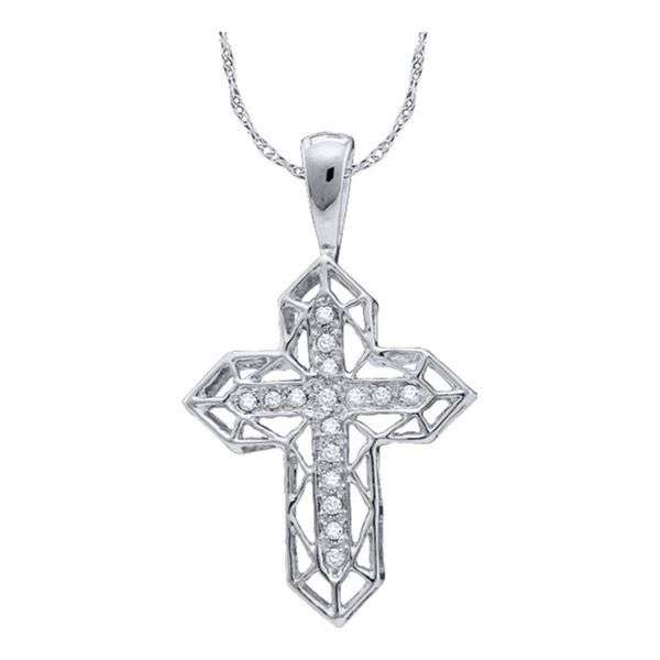 Round Diamond Cross Frame Religious Pendant 1/8 Cttw 10KT White Gold