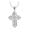 Image 1 : Round Diamond Cross Frame Religious Pendant 1/8 Cttw 10KT White Gold