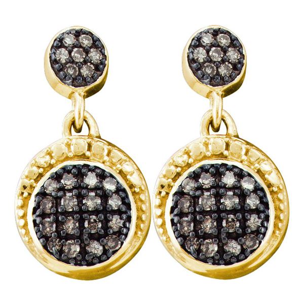 Round Brown Diamond Dangle Earrings 1/4 Cttw 10KT Yellow Gold