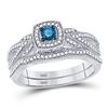 Image 1 : Round Blue Color Enhanced Diamond Bridal Wedding Ring Set 3/8 Cttw 10KT White Gold