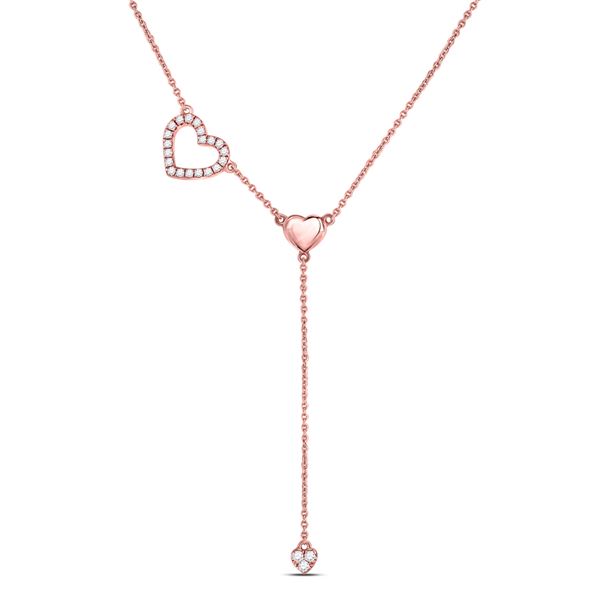 Round Diamond Heart Drop Pendant Necklace 1/6 Cttw 14KT Rose Gold