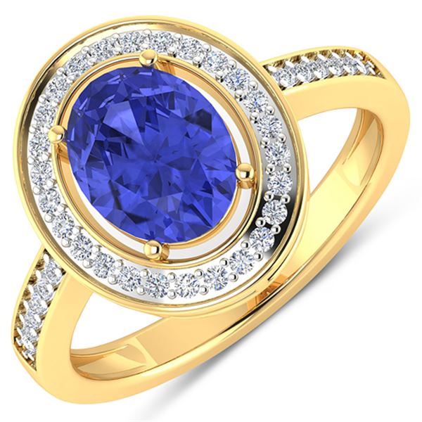 Natural 1.82 CTW Tanzanite & Diamond Ring 14K Yellow Gold - REF-64F8N