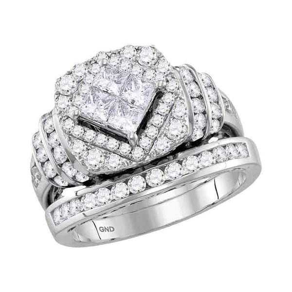 Bridal Wedding Ring Band Set 2 Cttw 14KT White Gold