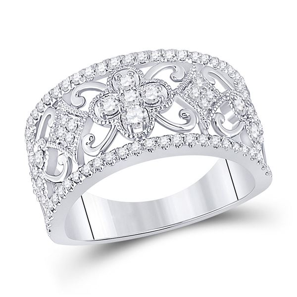 Round Diamond Filigree Fashion Ring 5/8 Cttw 14KT White Gold