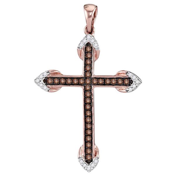 Round Brown Diamond Cross Pendant 1/4 Cttw 14KT Rose Gold
