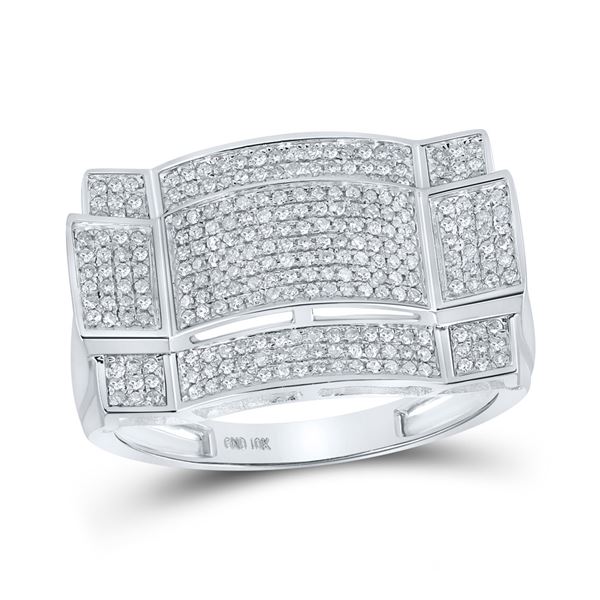 Round Diamond Rectangle Cluster Ring 1/2 Cttw 10KT White Gold