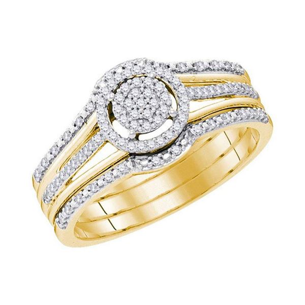 Diamond Cluster Bridal Wedding Ring Band Set 1/4 Cttw 10KT Yellow Gold