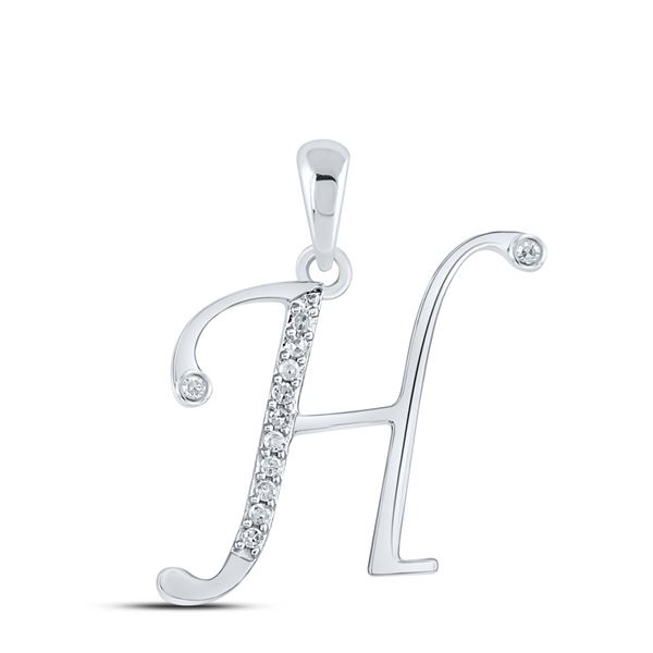 Round Diamond H Initial Letter Pendant 1/12 Cttw 10KT White Gold