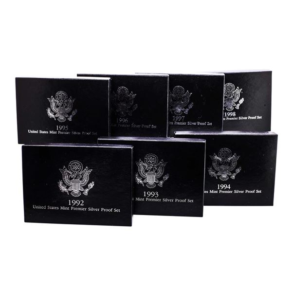 Lot of 1992-1998 United States Premier Proof Silver Coin Sets