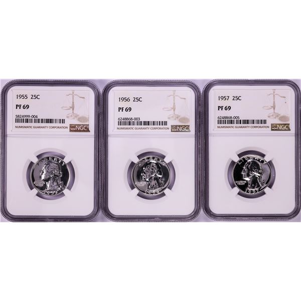 Lot of 1955-1957 Proof Washington Quarter Coins NGC PF69