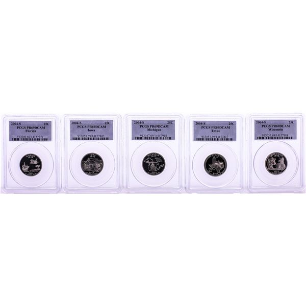 Set of (5) 2004-S Proof State Quarter Coins PCGS PR69DCAM