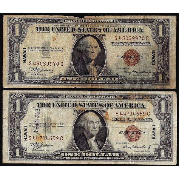 Lot of (2) 1935A $1 Hawaii WWII Emergency Issue Silver Certificate Notes