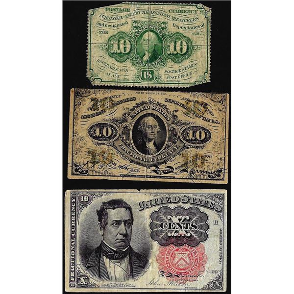 Lot of (3) Ten Cent Fractional Currency Notes