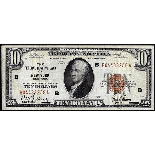 1929 $10 Federal Reserve Bank Note New York