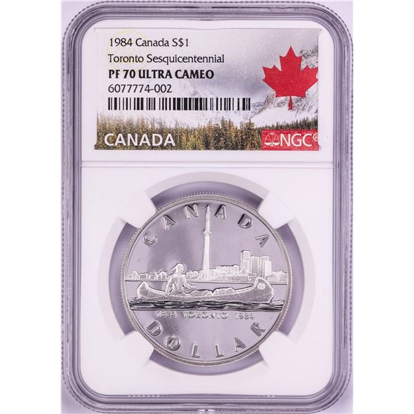 1984 $1 Proof Canada Toronto Sesquicentennial Silver Dollar Coin NGC PF70 Ultra Cameo