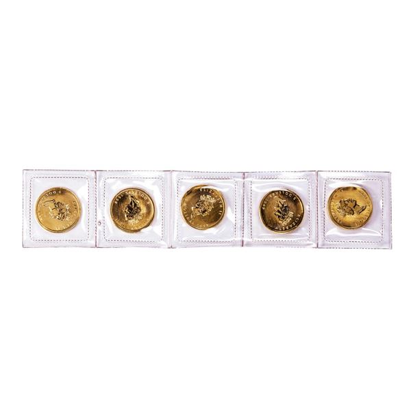 Lot of (5) 1999 Canada $5 Maple Leaf Gold Coins