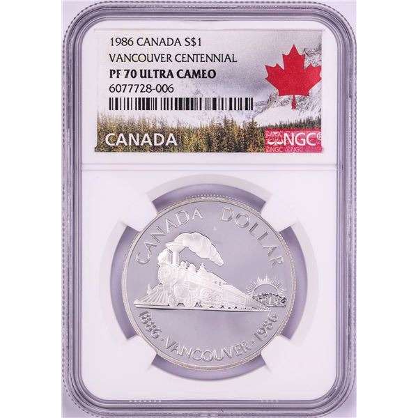 1986 $1 Canada Proof Vancouver Centennial Silver Dollar Coin NGC PF 70 Ultra Cameo