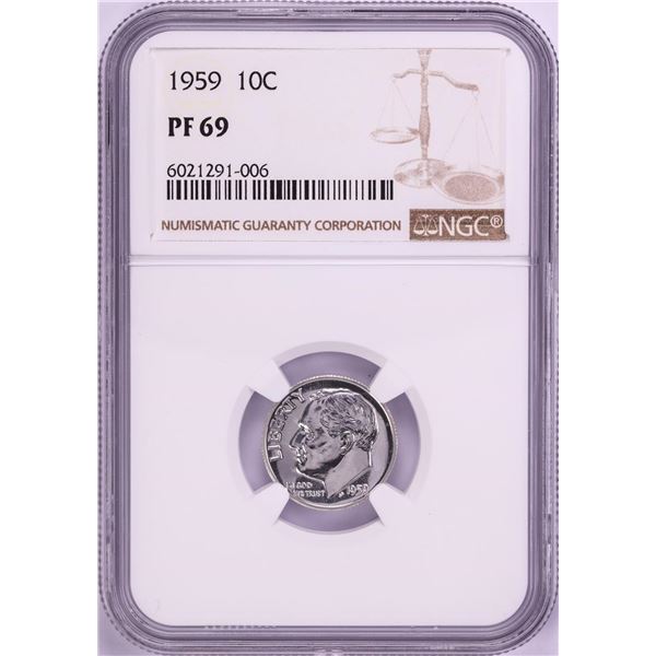 1959 Proof Roosevelt Dime Coin NGC PF69