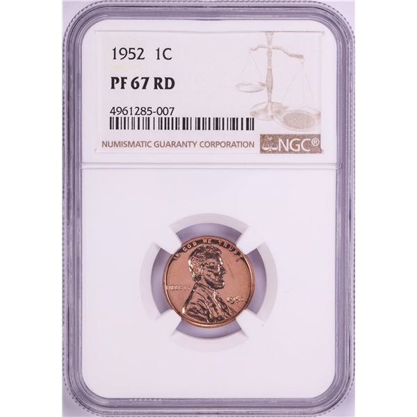 1952 Proof Lincoln Wheat Cent Coin NGC PF67RD