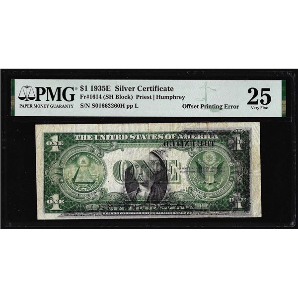 1935E $1 Silver Certificate Note Offset Printing Error Fr.1614 PMG Very Fine 25