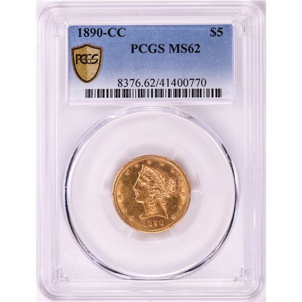 1890-CC $5 Liberty Head Half Eagle Gold Coin PCGS MS62