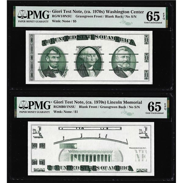 Set of Giori Test Note Washington & Lincoln Memorial PMG Gem Uncirculated 65EPQ