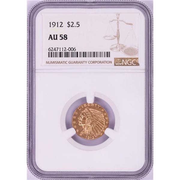 1912 $2 1/2 Indian Head Quarter Eagle Gold Coin NGC AU58