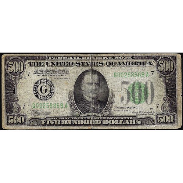 1934A $500 Federal Reserve Note Chicago