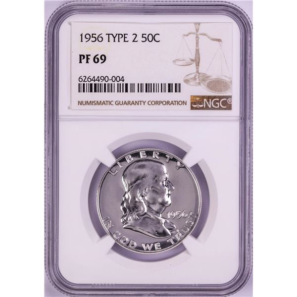 1956 Type 2 Proof Franklin Half Dollar Coin NGC PF69