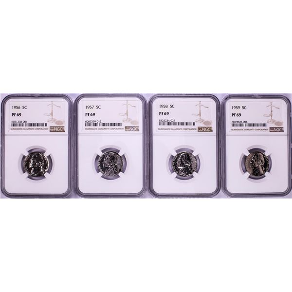 Lot of 1956-1959 Proof Jefferson Nickel Coins NGC PF69