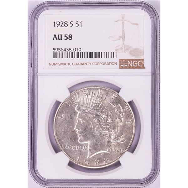 1928-S $1 Peace Silver Dollar Coin NGC AU58
