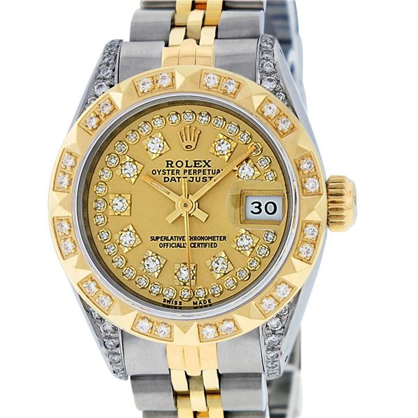 Rolex Ladies Two Tone Champagne Diamond Oyster Perpetual Datejust Wristwatch
