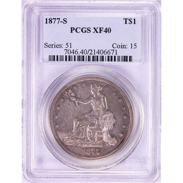 1877-S $1 Trade Silver Dollar Coin PCGS XF40