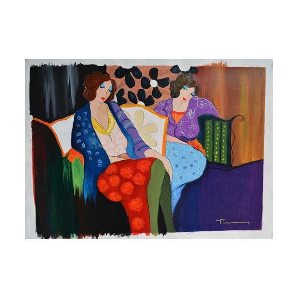 Tarkay (1935-2012) "Brief Respite" Original Mixed Media On Canvas