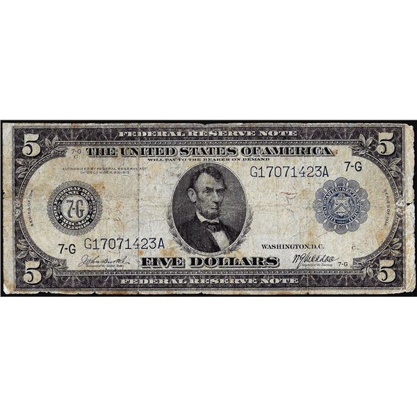1914 $5 Federal Reserve Bank Note Chicago