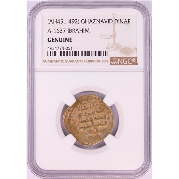 AH451-492 Ghaznavid Dinar A-1637 Ibrahim Gold Coin NGC Genuine