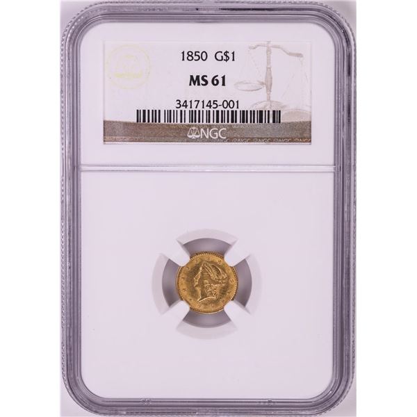 1850 $1 Liberty Head Gold Dollar Coin NGC MS61