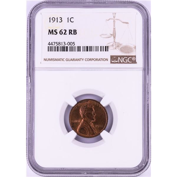1913 Lincoln Wheat Cent Coin NGC MS62RB