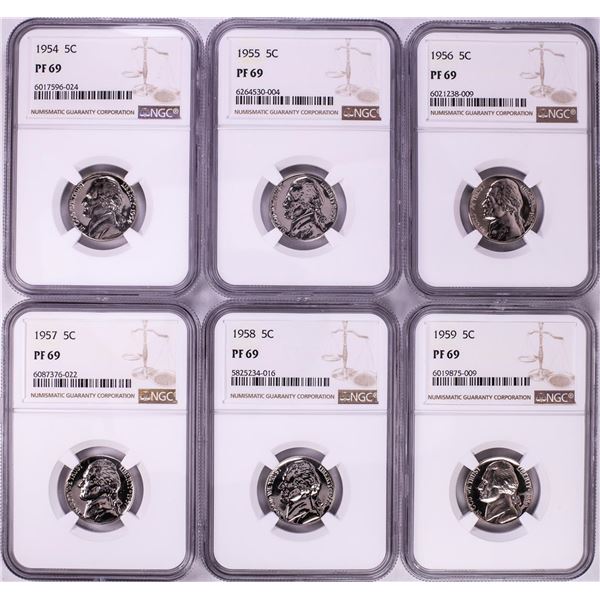 Lot of 1954-1959 Proof Jefferson Nickel Coins NGC PF69