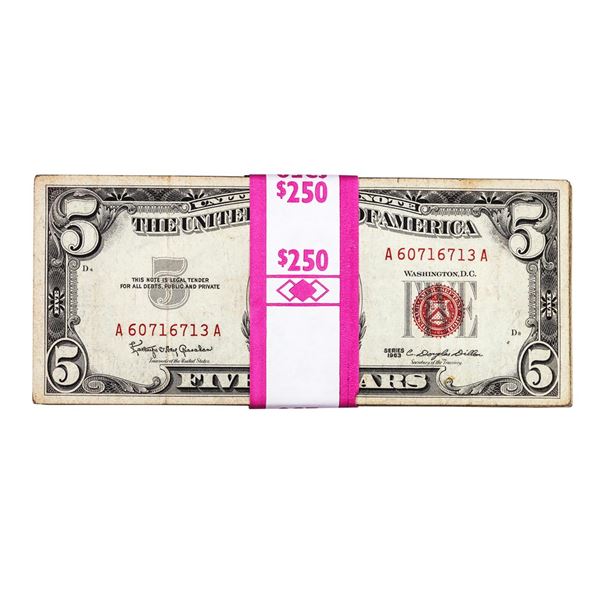 Lot of (50) 1963 $5 Legal Tender Notes