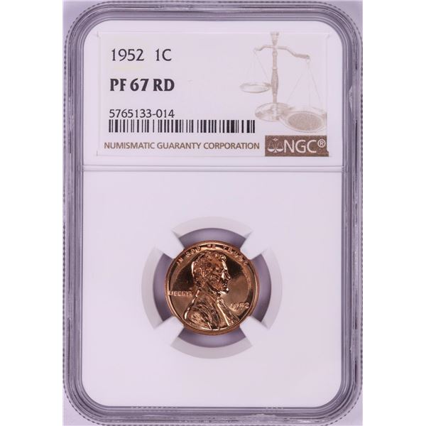1952 Proof Lincoln Wheat Cent Coin NGC PF67RD