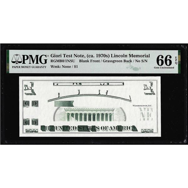 Circa 1970's Lincoln Memorial Giori Test Note PMG Gem Uncirculated 66EPQ