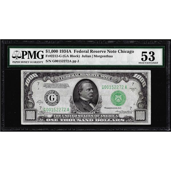1934A $1,000 Federal Reserve Note Chicago Fr.2212-G PMG About Uncirculated 53